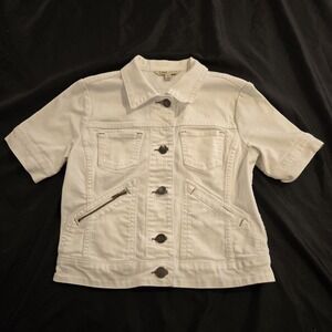 Cabi Jeans Women's Short Sleeve White Button Up Denim Jacket w/ Pockets Size XS